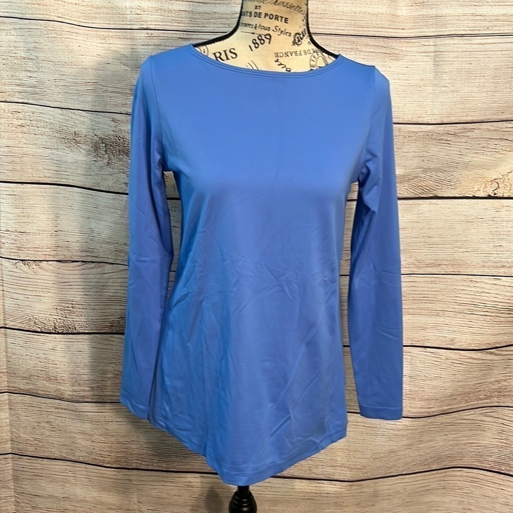 A’nue Miami Perfect Crew Long Sleeve Shirt Tee Top Soft Fabric French Blue Small